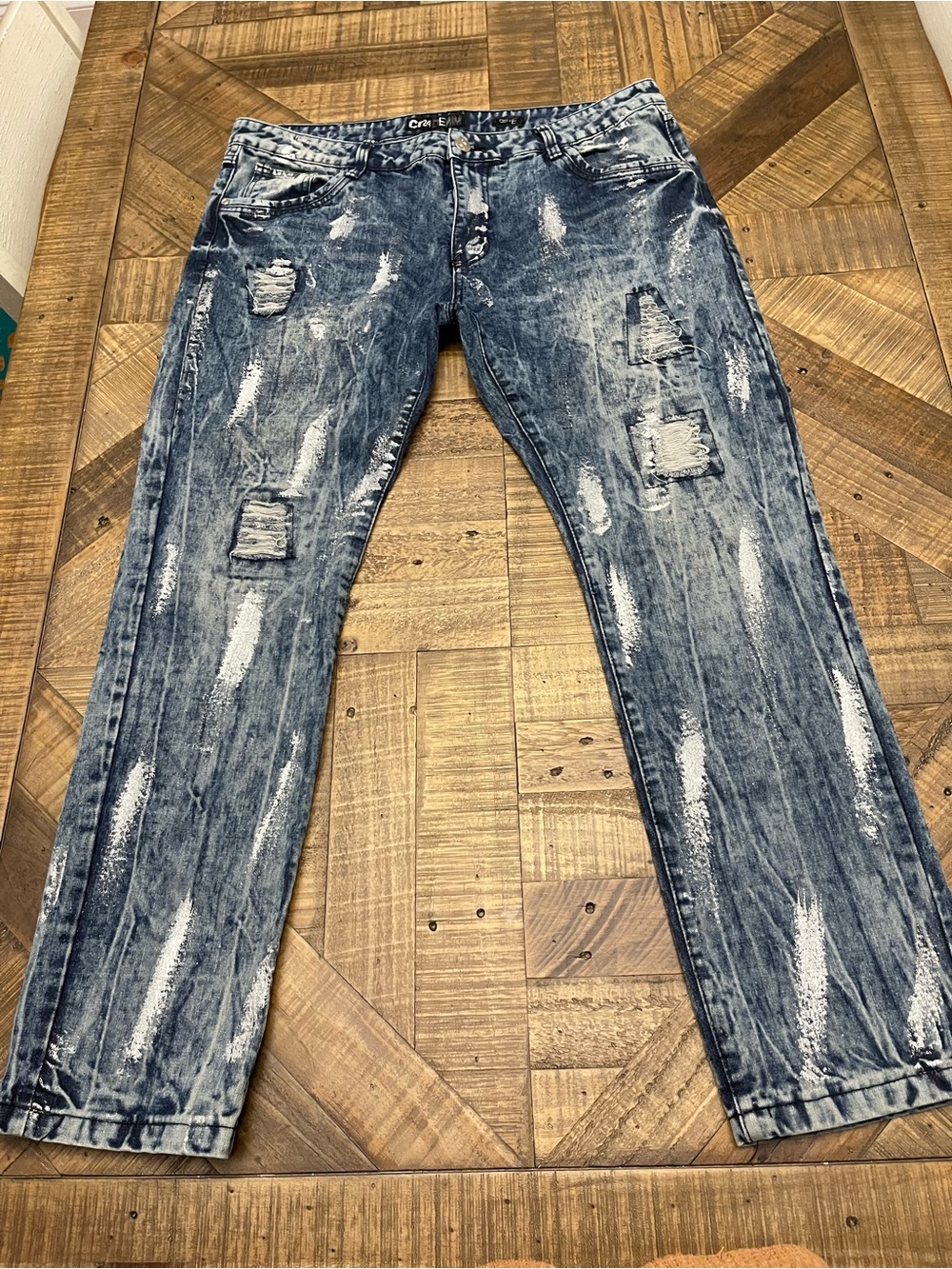 CR24 Denim Chrome Edge Heavy Distressed Acid Wash Jeans Streetwear
